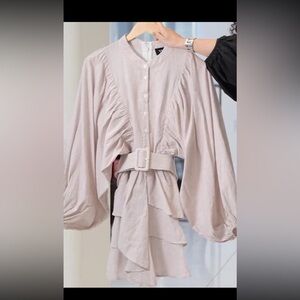 Vici White and Taupe Striped Shirt Dress